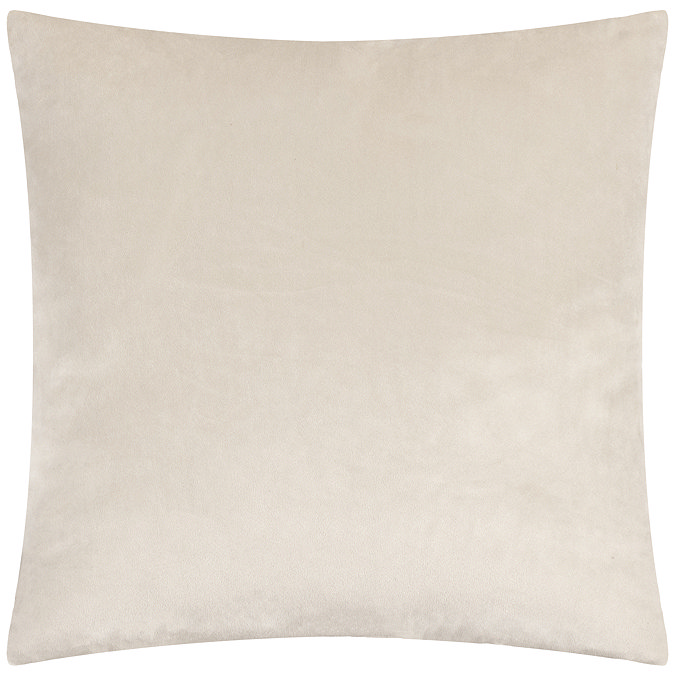 back image of cream cushion with plain velvet reverse