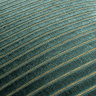 close up image of teal green cushion with gold stripe pattern