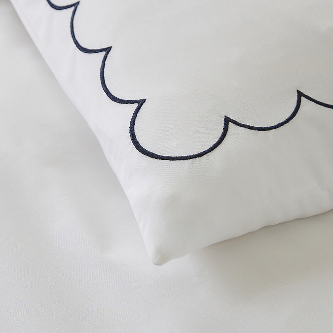 Scallop Border Embroidery Duvet Cover Set - Navy carousel image