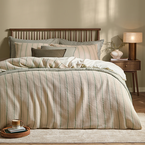 Selby Waffle Duvet Cover Set Bay Green and Natural