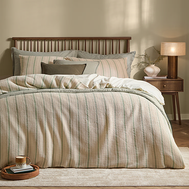 Selby Waffle Duvet Cover Set Bay Green and Natural