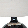 close up on linen shade of brown glass lamp