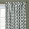 Sessile Leaf Delph Blue Pencil Pleat curtains over a window close up image