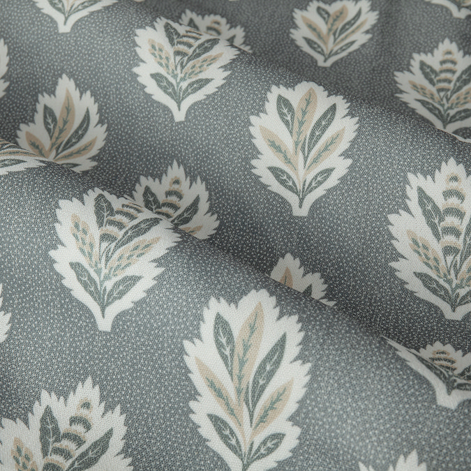 Sessile Leaf Delph Blue Pencil Pleat curtains close up texture image