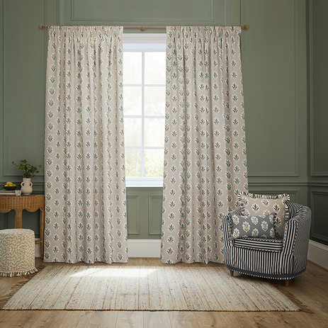 Sessile Leaf Flax Pencil Pleat Curtain Image over a window