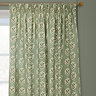 Sessile Leaf Sage Green Pencil Pleat Curtains over a window close up image