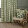 Sessile Leaf Sage Green Pencil Pleat Curtains over a window close up image