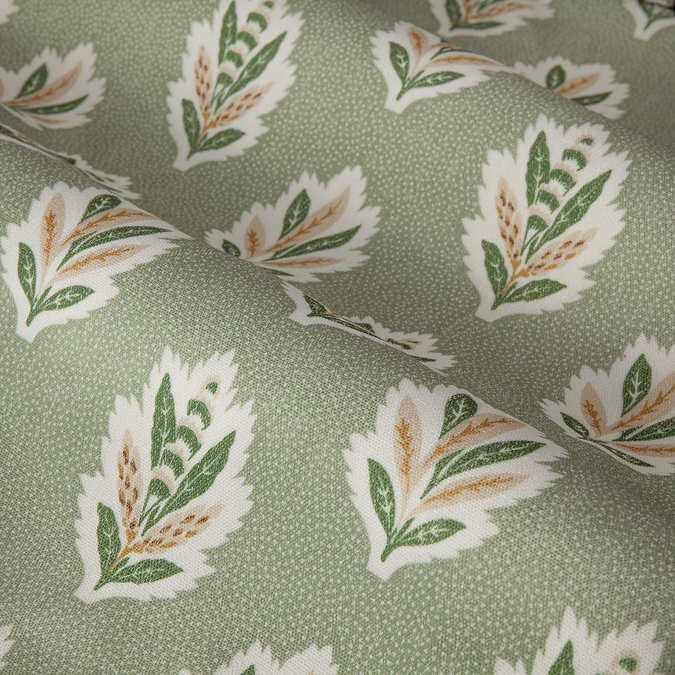 Sessile Leaf Sage Green Pencil Pleat Curtains texture close up image