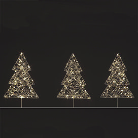set of three tree-shaped lights with stakes, for indoor or outdoor use