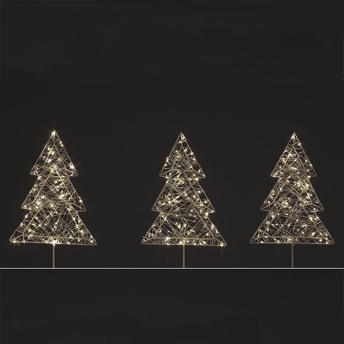 set of three tree-shaped lights with stakes, for indoor or outdoor use