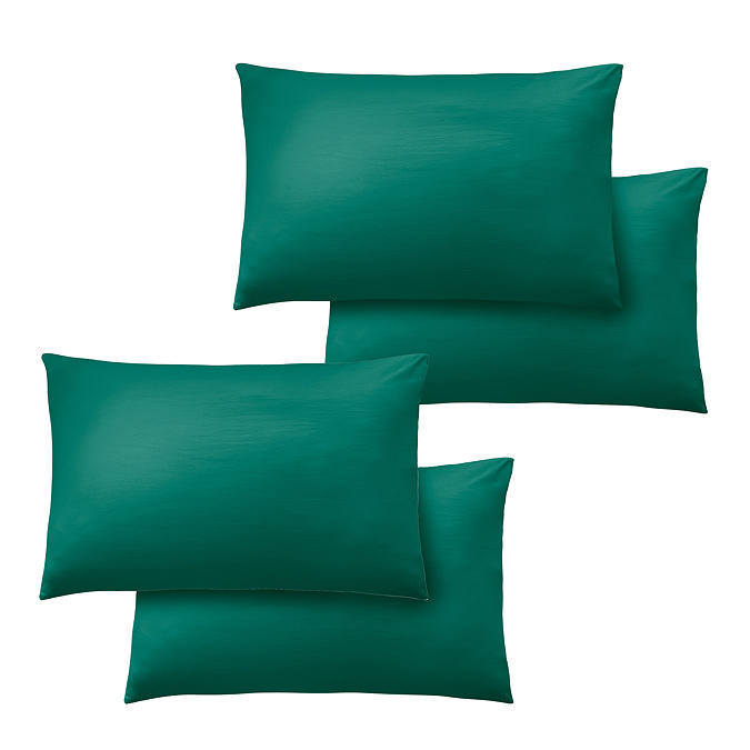 4 teal green pillowcases on pillows, image cut out on white background