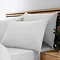 image of four pillows in white pillowcases on bed with matching duvet and fitted sheet