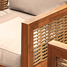 close up on mix of acacia wood and wicker materials used on lounge set