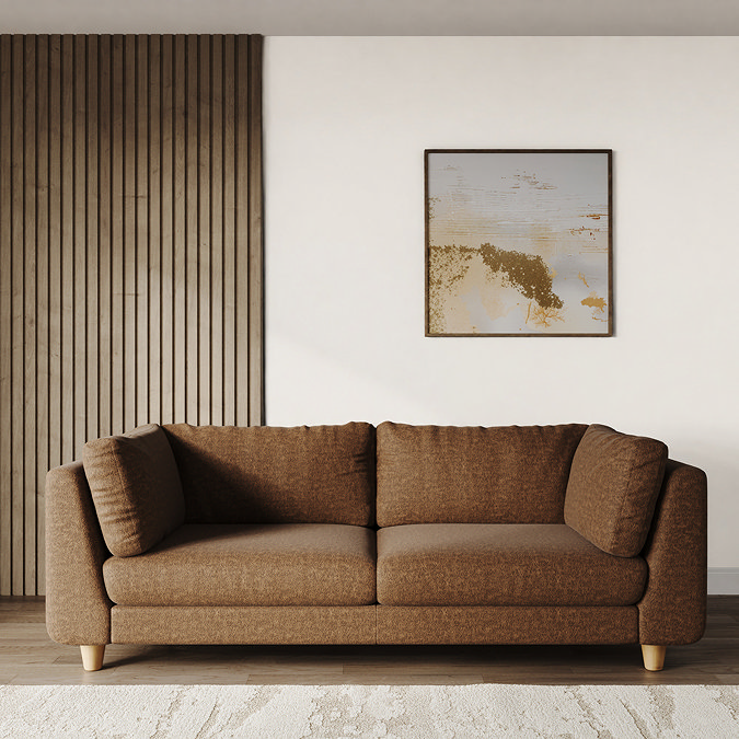 lifestyle image of chunky grand sofa in kiln fabric with light beech feet