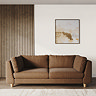 lifestyle image of chunky grand sofa in indigo fabric with light beech feet