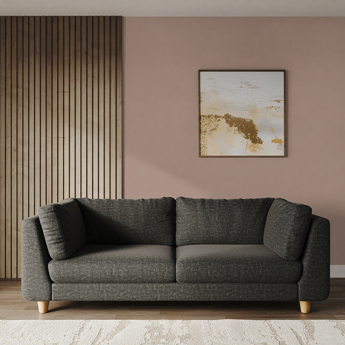 lifestyle image of chunky grand sofa in moleskin fabric with light beech feet
