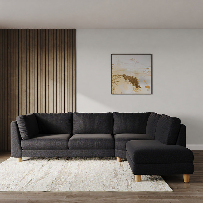 lifestyle image of chunky left corner sofa with light beech legs