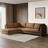 lifestyle image of chunky right sofa in kiln fabric with light beech legs