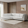 lifestyle image of chunky right sofa in cocoon fabric with light beech legs