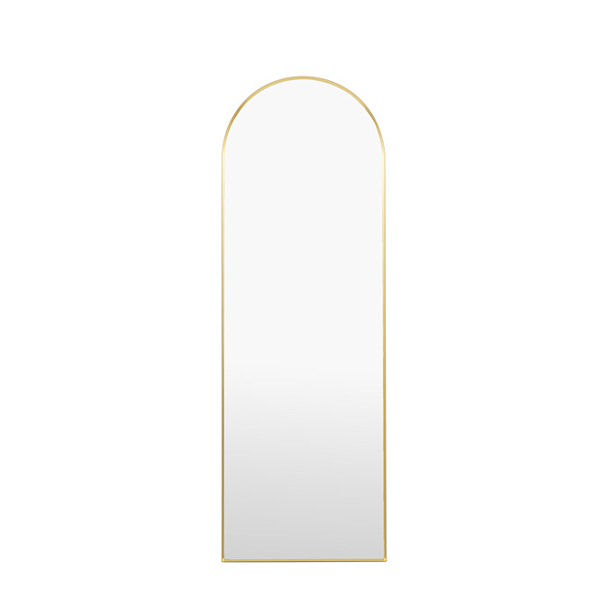 image cut out on white background of arched gold slim floor length mirror