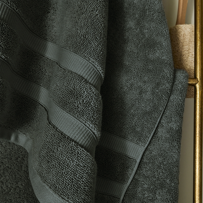 close up on border detail of ash grey towel