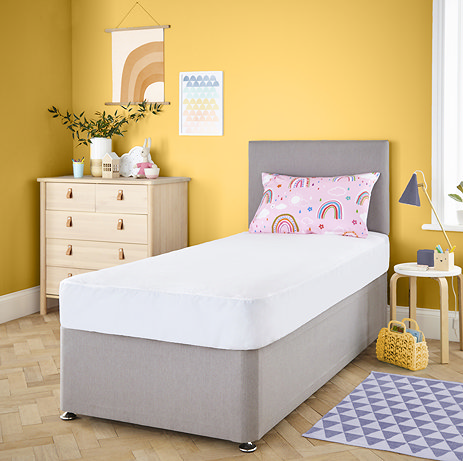 image of single bed with waterproof mattress protector on top