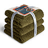 image of green cable knit blanket folded up with ribbon and card packaging