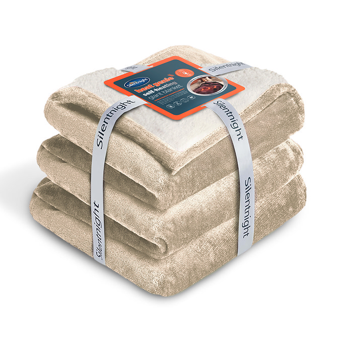 natural coloured blanket folded and wrapped in ribbon and card packaging