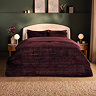 Ribbed Faux Fur Duvet Set berry on bed image 1