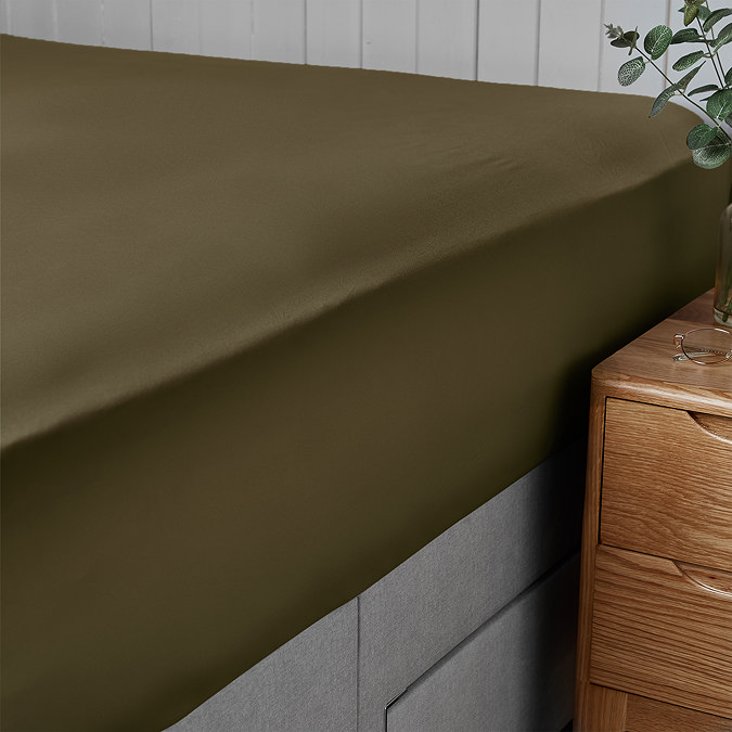 Supersoft Fitted sheet in olive on bed image 2