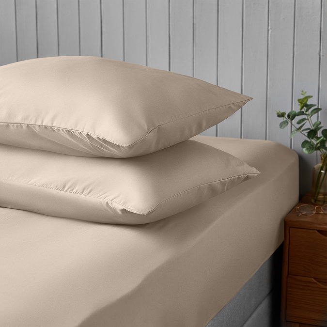 Silentnight Supersoft pillowcase pair in natural on bed image 1