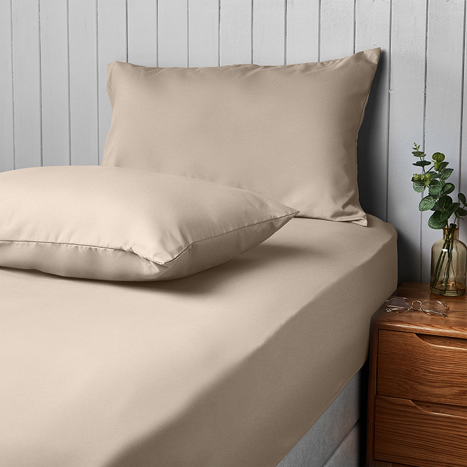 Silentnight Supersoft pillowcase pair in natural on bed image 2
