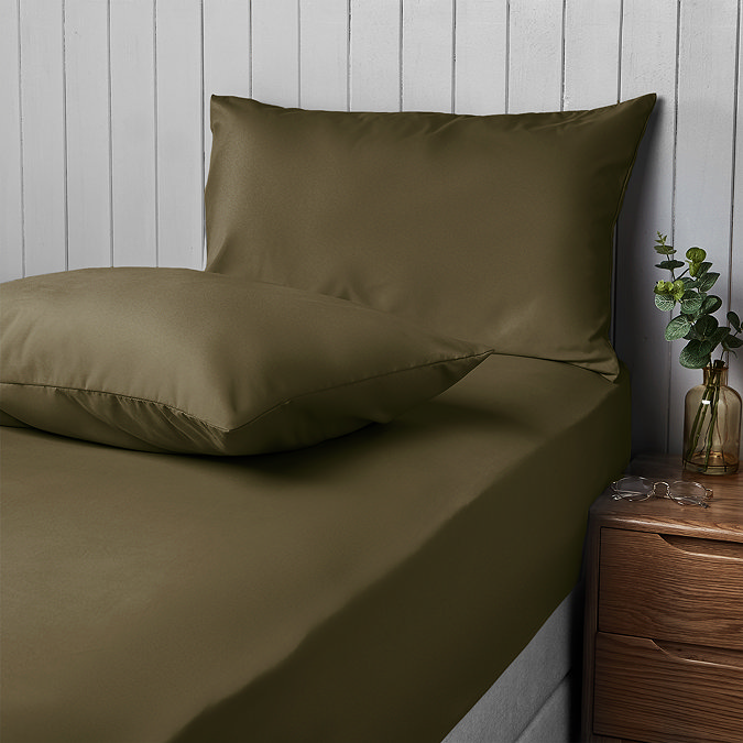 Supersoft pillowcase pair in Olive on bed image 3