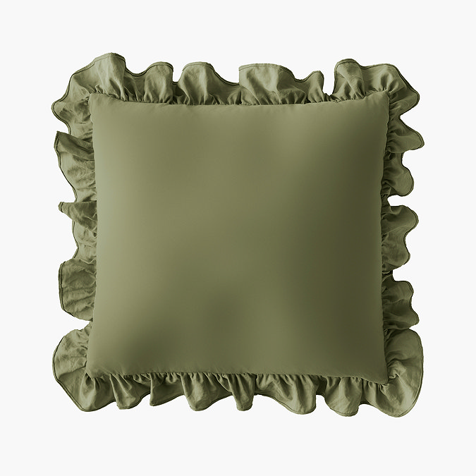 Ruffle Cushion in Green on a blank background image 3