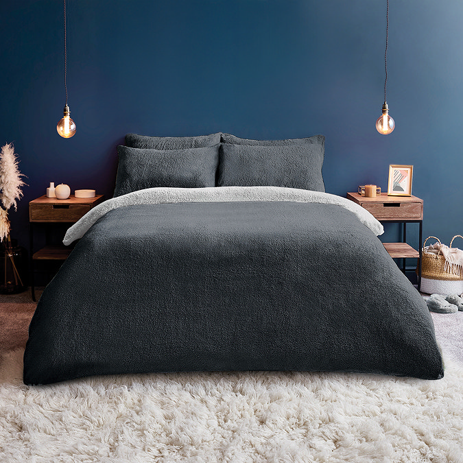 Teddy Fleece charcoal and silver duvet cover set image