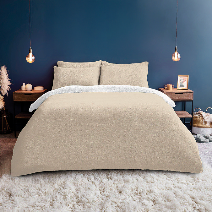 Natural & Cream Teddy fleece Duvet Set