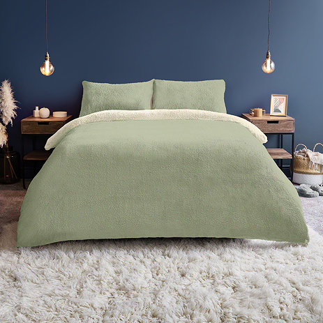 Sage and Cream Teddy Fleece Duvet set