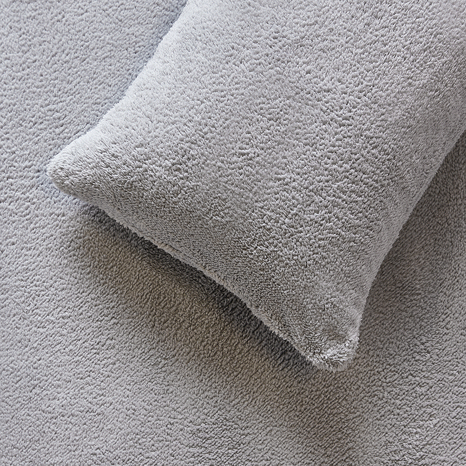 Teddy fleece pillow Silver on bed image 
