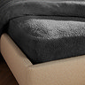 Teddy Fleece Fitted Sheet in Charcoal on bed image 2
