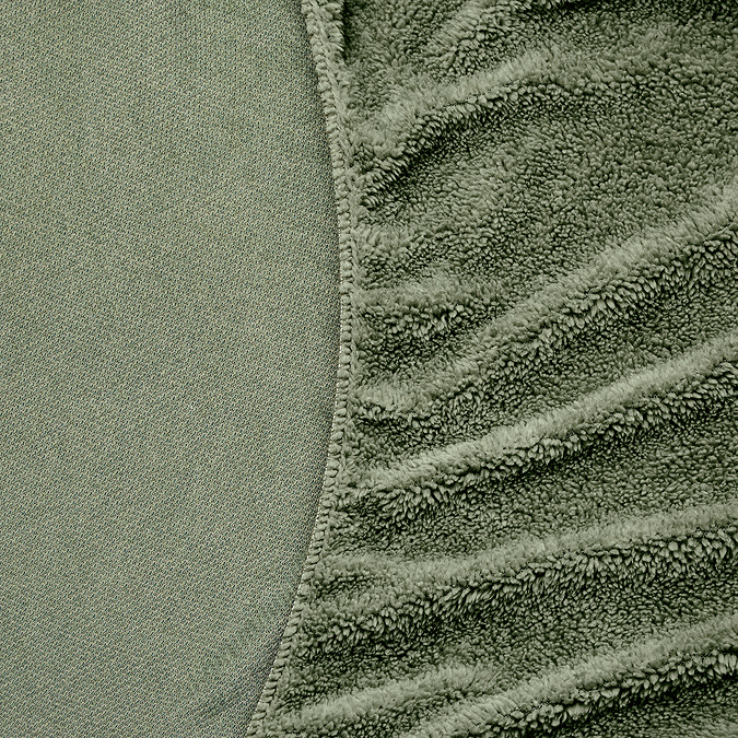 Teddy Fleece Fitted Sheet  in sage close up on bed image 2