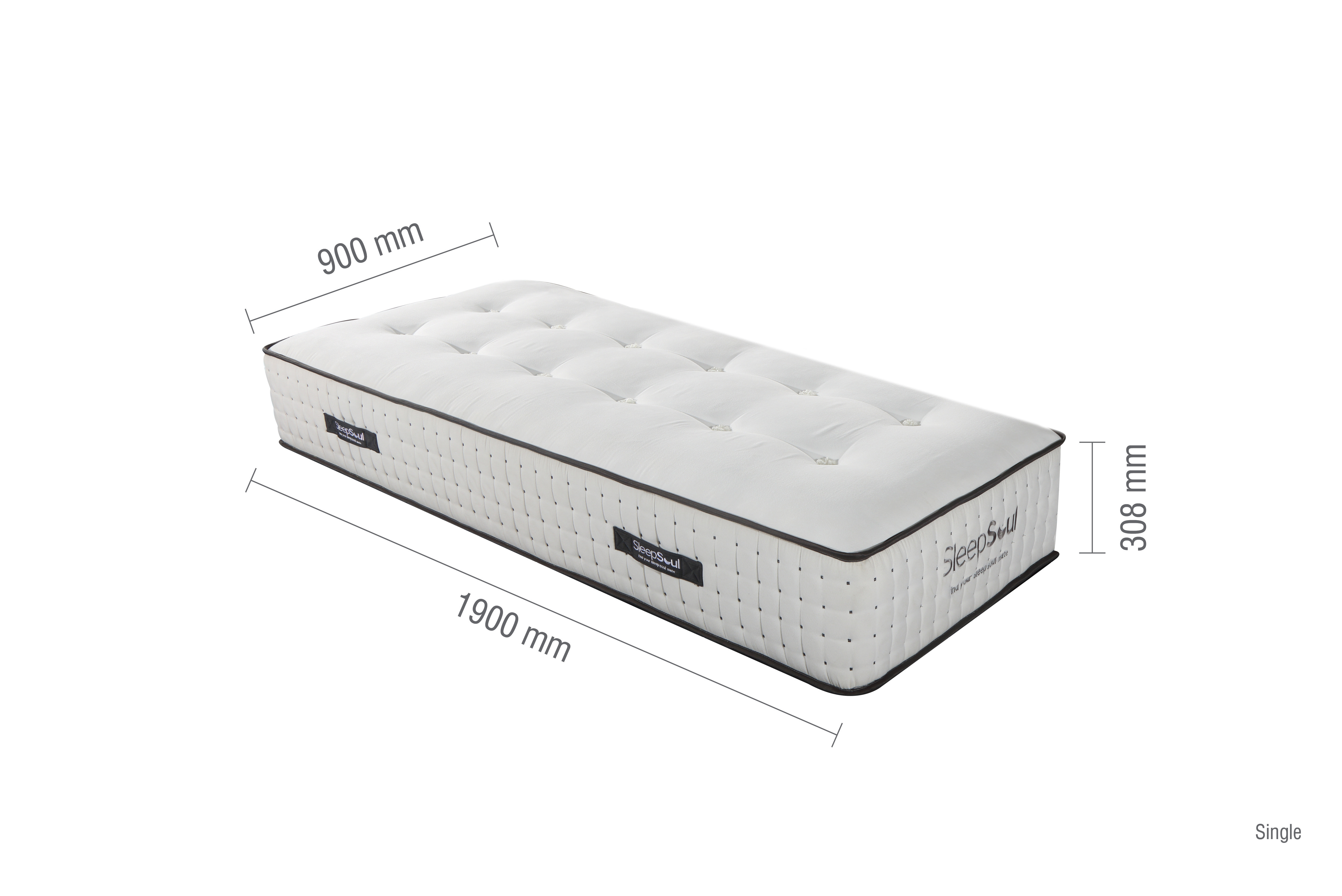 line dimensions image of single mattress