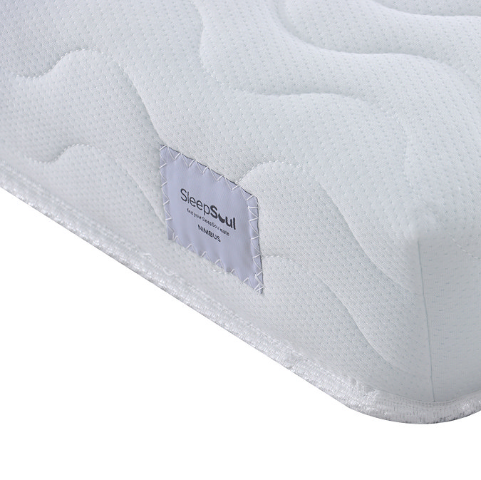 close up on side of basic foam mattress with sleepsoul logo sewn in