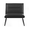 front on image of black squared faux leather lounge chair with metal legs