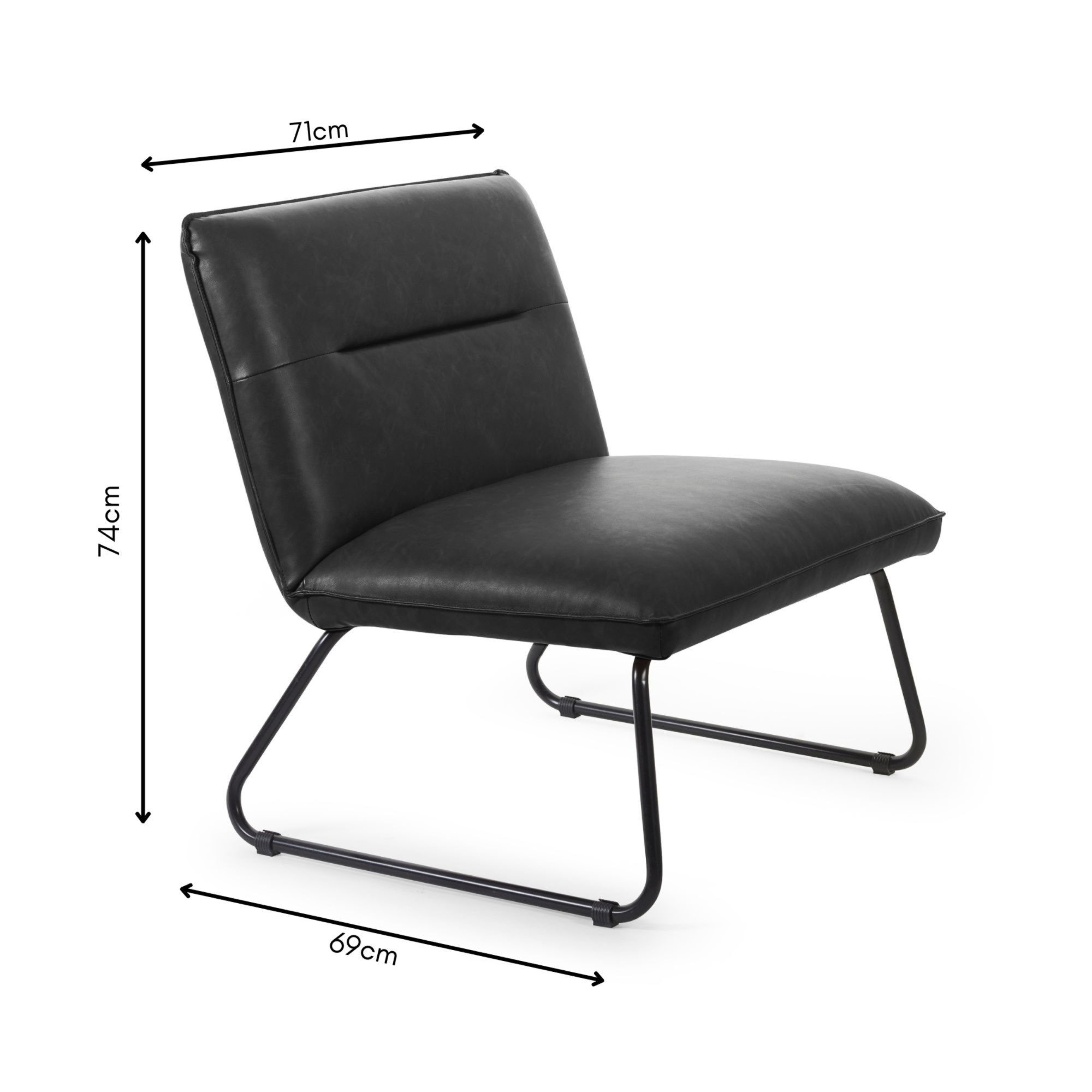 image cut out on white background of squared black leather lounge chair