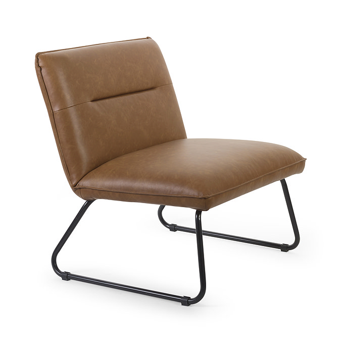 image cut out on white background of faux leather brown lounge chair