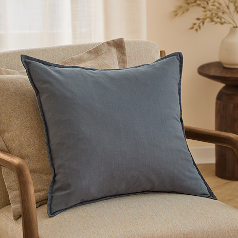 slub cotton 50x50cm feather cushion in Denim