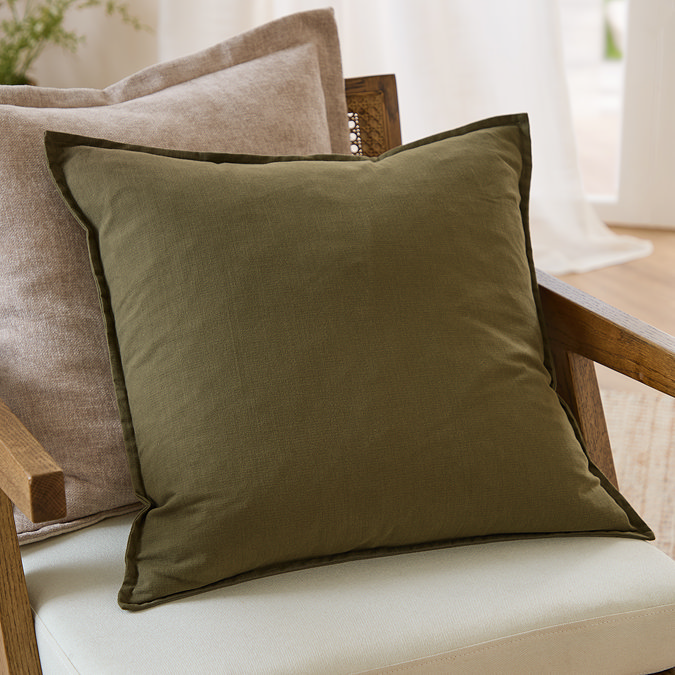 Slub Cotton 50x50cm Feather cushion in Lichen green