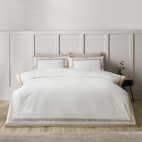 Mono panel duvet cover set in natural on bed image 1