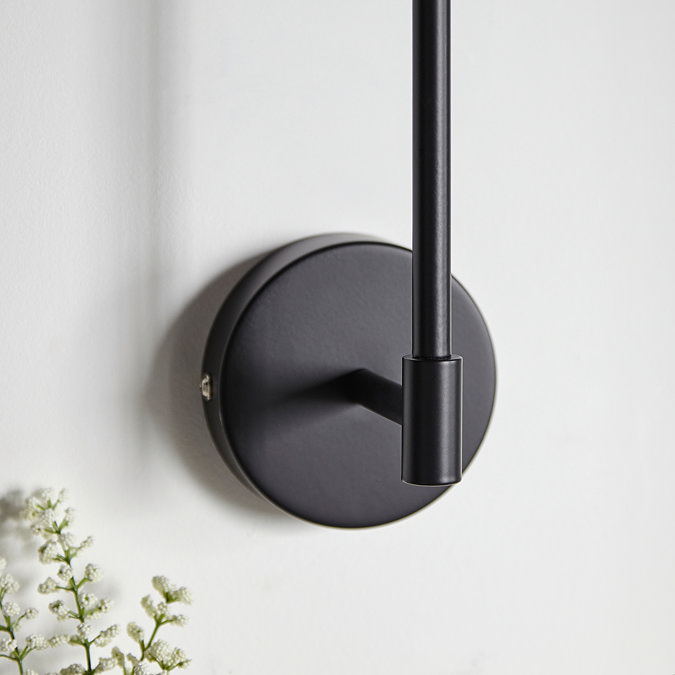 close up on matt black arm of wall light