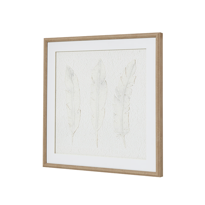 Solli White Feathers art mounted in beaded frame